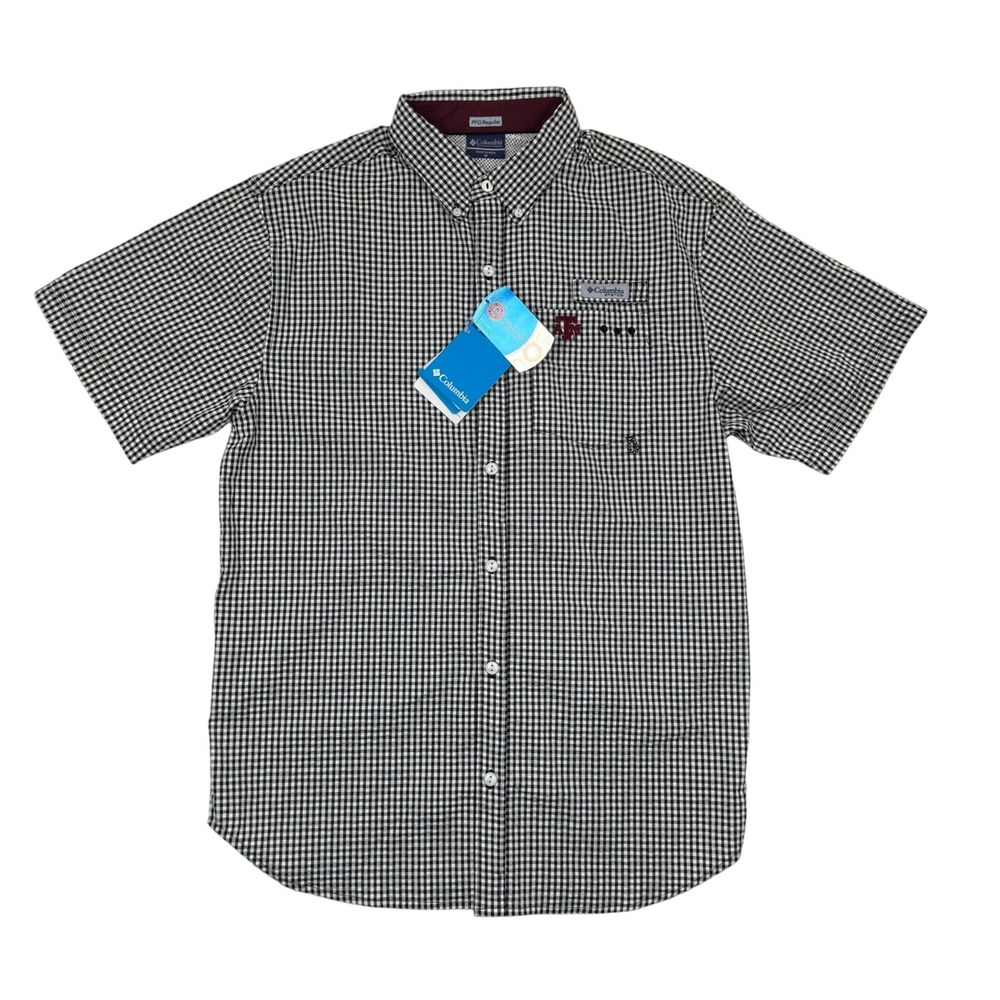 Columbia PFG NWT Shirt Men's M Texas A&M Aggies Super Tamiami Gingham Check - Picture 2 of 12